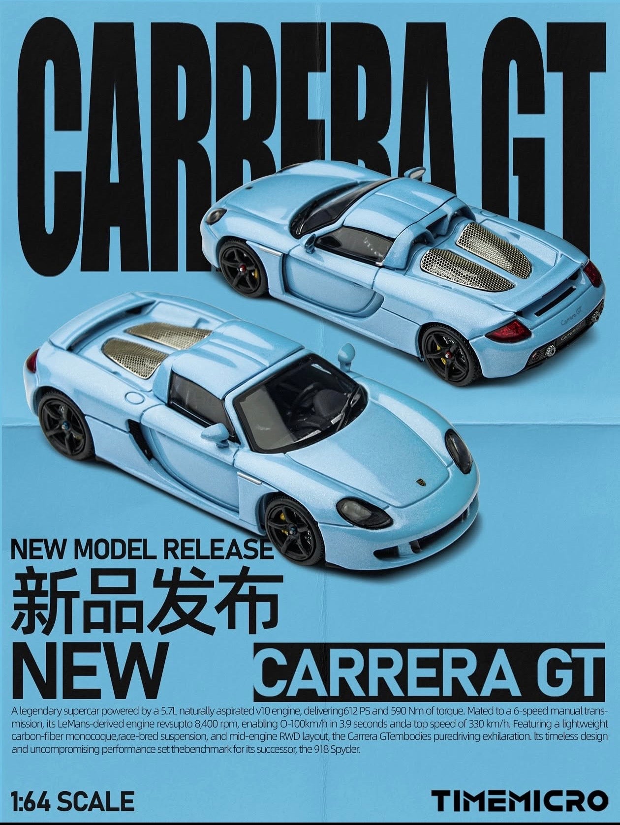 Model: TimeMicro - Porsche CARRERA GT - Gulf Blue Limited Edition 043/999 pcs Scale 1:64