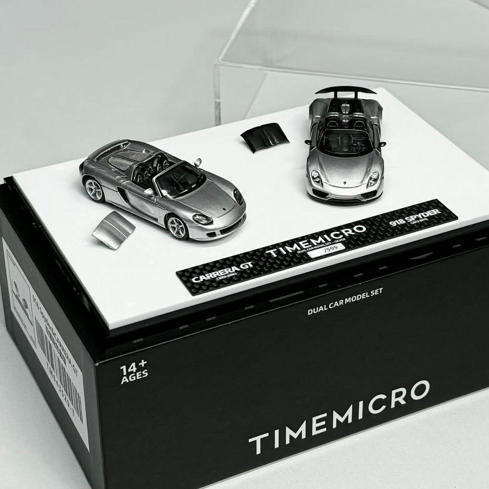 Dual Set Porsche 918 Spyder &
Porsche Carrera GT - Silver Set